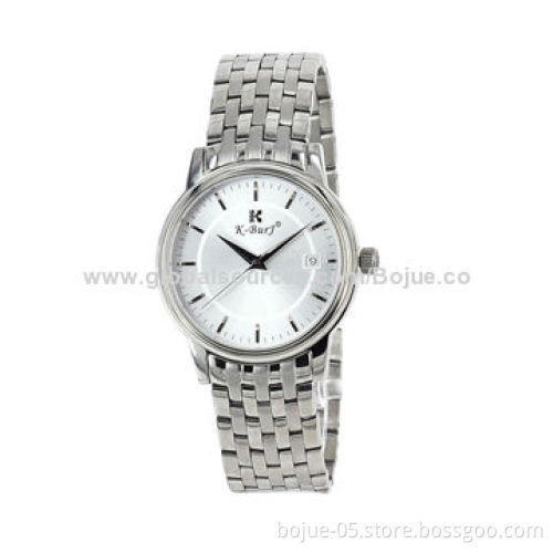 Quartz stainless steel watches with calendar date function, silver color, 3ATM